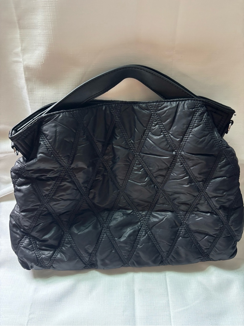 Quilted Nylon Tote Bag - Black